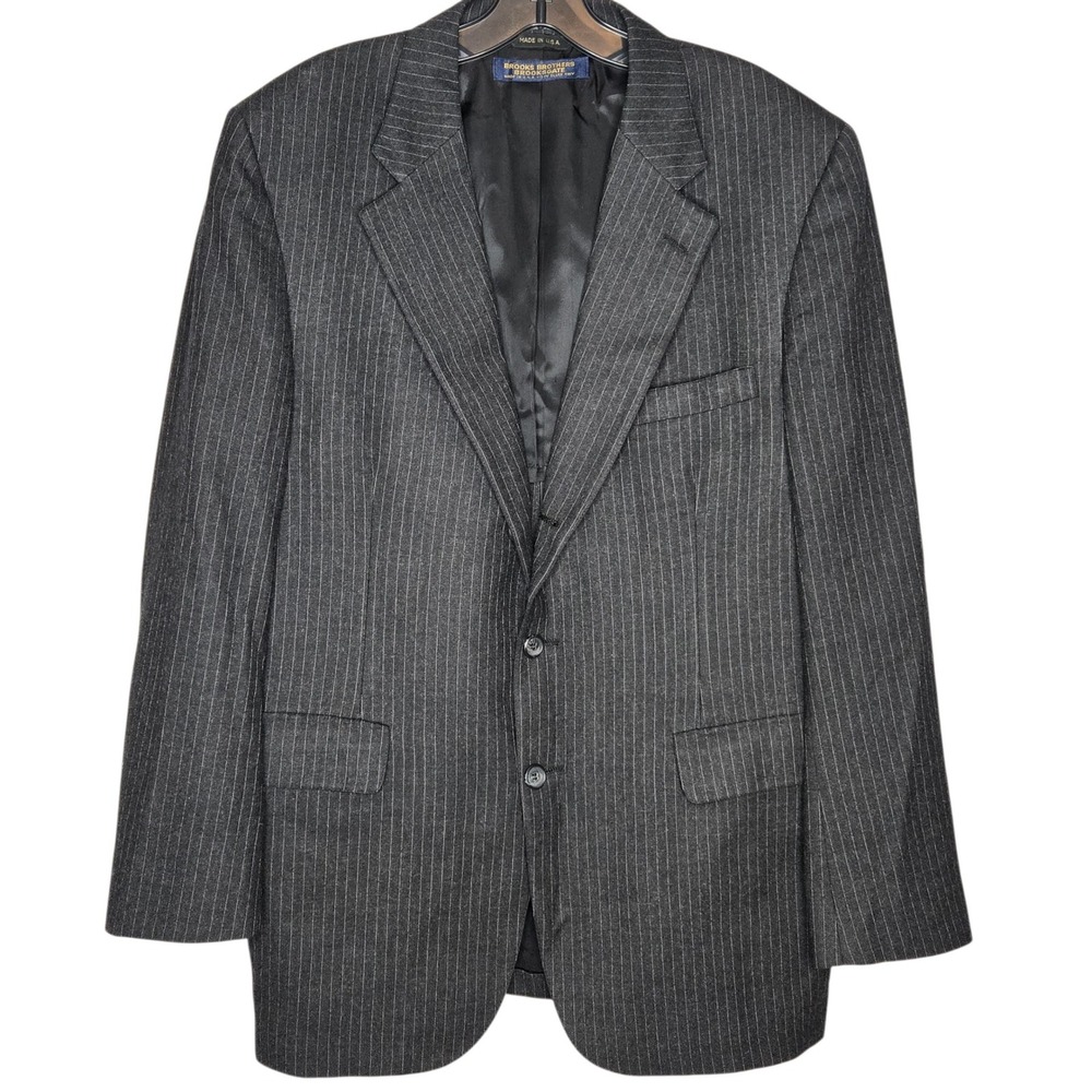 VTG Brooks Brothers Brooksgate Pinstripe Wool Sport Coat Blazer Dark Gray 44R